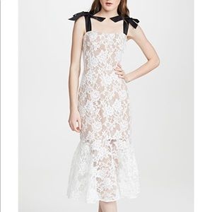 Bronx and Banco Willow Bow-Shoulder Flared Lace Midi Dress